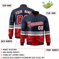 Navy Red-White Color Block Varsity Letterman Bomber Jacket 2