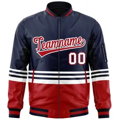 Navy Red-White Color Block Varsity Letterman Bomber Jacket 3