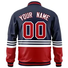 Navy Red-White Color Block Varsity Letterman Bomber Jacket 4