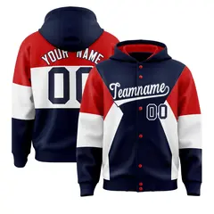 Navy Red-White Color Block Varsity Letterman Jacket Hoodie 1