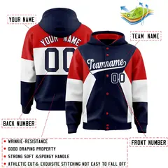 Navy Red-White Color Block Varsity Letterman Jacket Hoodie 4
