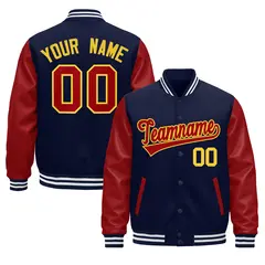 Navy Red White Gold Varsity Full-Snap Letterman Jacket 1