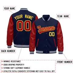Navy Red White Gold Varsity Full-Snap Letterman Jacket 2