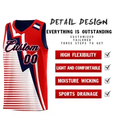 Navy Red White Gradient Lightning Stripe Reversible Basketball Jersey Sets 3