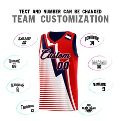 Navy Red White Gradient Lightning Stripe Reversible Basketball Jersey Sets 4