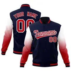 Navy Red White Gradient Raglan Full-Snap Letterman Jacket