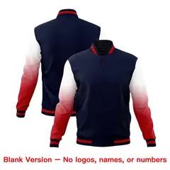 Navy Red White Gradient Raglan Full-Snap Letterman Jacket 7
