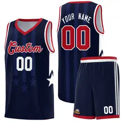 Navy Red White Gradient Star Graffiti Basketball Jersey 1