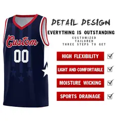 Navy Red White Gradient Star Graffiti Basketball Jersey 2