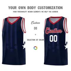 Navy Red White Gradient Star Graffiti Basketball Jersey 3