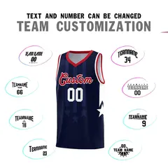 Navy Red White Gradient Star Graffiti Basketball Jersey 4