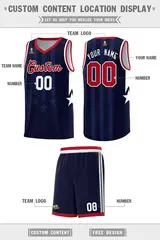 Navy Red White Gradient Star Graffiti Basketball Jersey 5