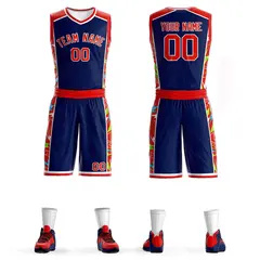 Navy Red-White Graffiti Lightning Basketball Jersey