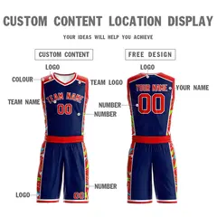 Navy Red-White Graffiti Lightning Basketball Jersey 3