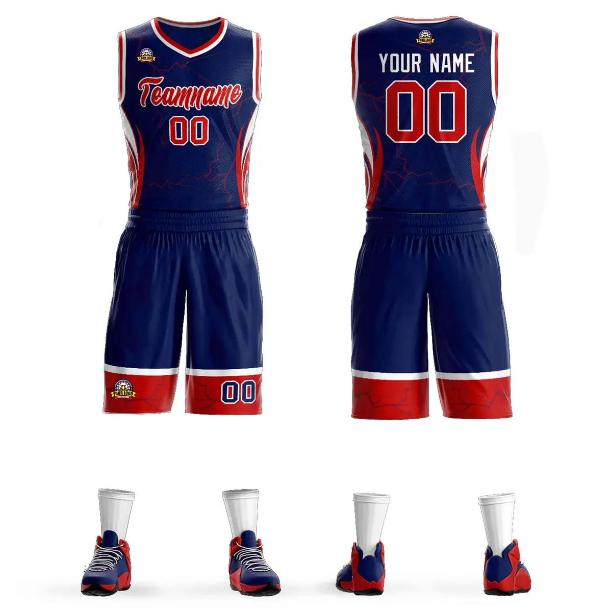 Navy Red-White Graffiti Lightning Basketball Jersey