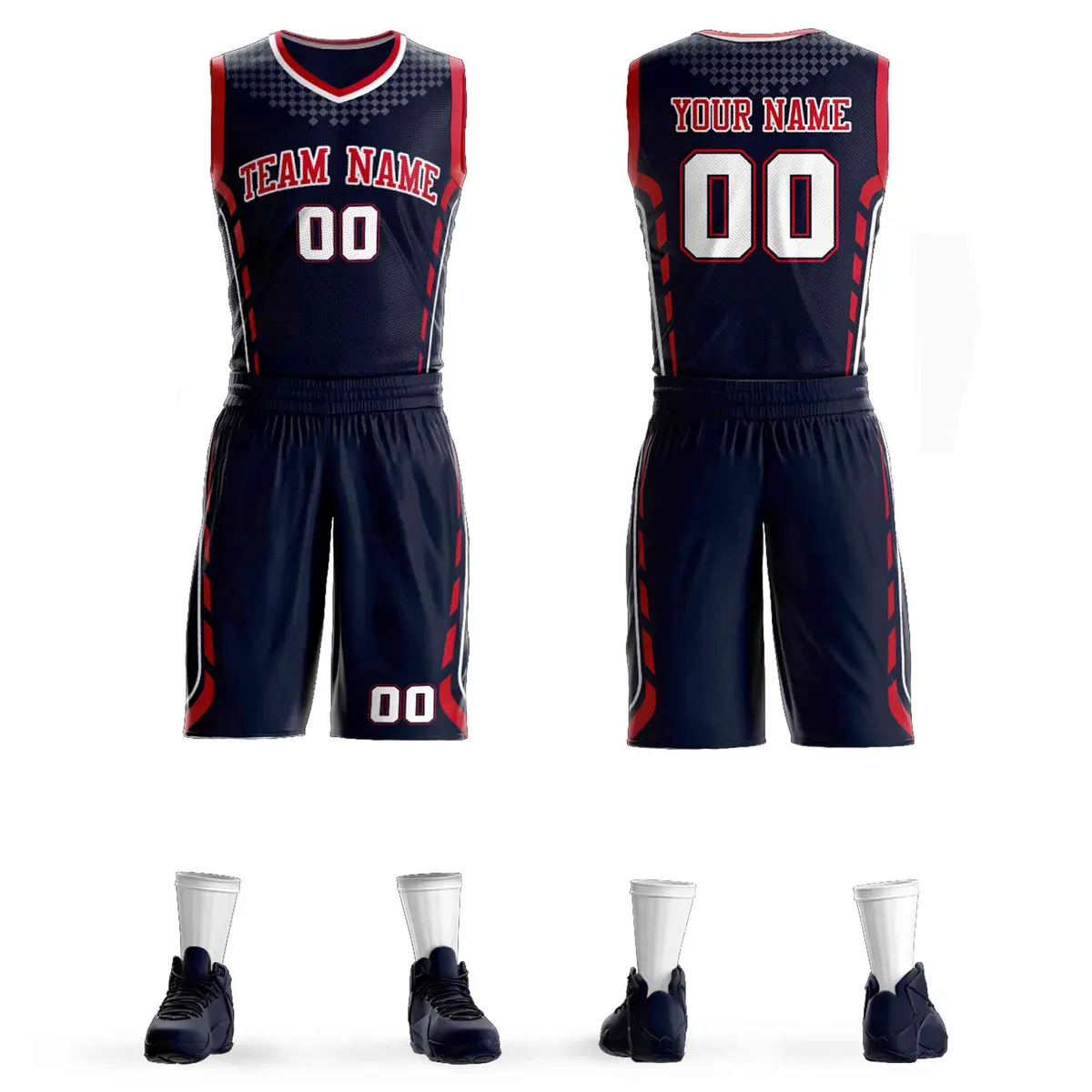 Navy Red-White Graffiti Oblique Bar Basketball Jersey