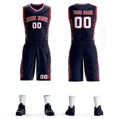 Navy Red-White Graffiti Oblique Bar Basketball Jersey