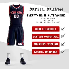 Navy Red-White Graffiti Oblique Bar Basketball Jersey 2