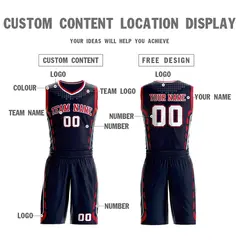 Navy Red-White Graffiti Oblique Bar Basketball Jersey 3