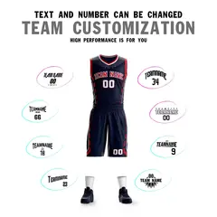 Navy Red-White Graffiti Oblique Bar Basketball Jersey 4