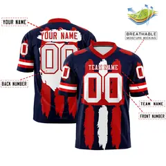 Navy Red White Graffiti Pattern Flag Football Jersey 2
