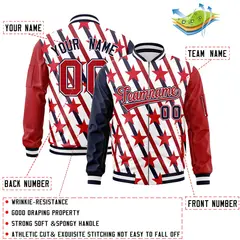 Navy Red-White Graffiti Pattern Full-Zip Letterman Bomber Jacket 2