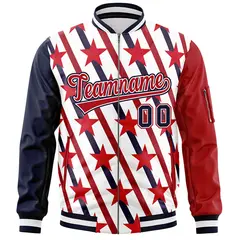 Navy Red-White Graffiti Pattern Full-Zip Letterman Bomber Jacket 3