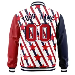 Navy Red-White Graffiti Pattern Full-Zip Letterman Bomber Jacket 4