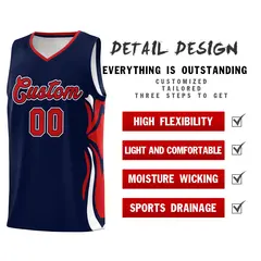 Navy Red-White Graffiti Side Curve Basketball Jersey Sets 2