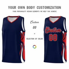 Navy Red-White Graffiti Side Curve Basketball Jersey Sets 3