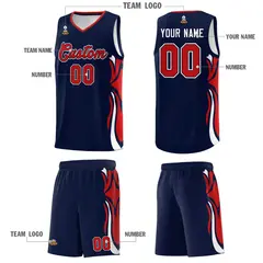 Navy Red-White Graffiti Side Curve Basketball Jersey Sets 5