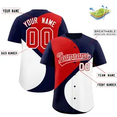 Navy Red-White Half Heart Color Block Baseball Jersey 2