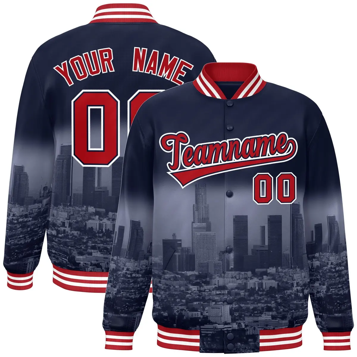 Navy Red-White Los Angeles Skyline Varsity Full-Snap Track Jacket