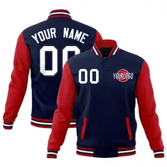 Navy Red White Raglan Sleeve Cotton Letterman Jacket