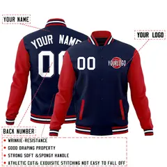 Navy Red White Raglan Sleeve Cotton Letterman Jacket 2