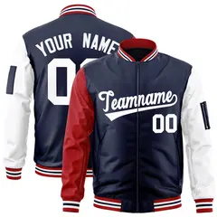Navy Red-White Raglan Sleeves Letterman Bomber Jacket 1