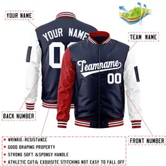 Navy Red-White Raglan Sleeves Letterman Bomber Jacket 2
