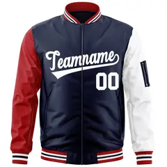 Navy Red-White Raglan Sleeves Letterman Bomber Jacket 3