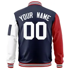 Navy Red-White Raglan Sleeves Letterman Bomber Jacket 4