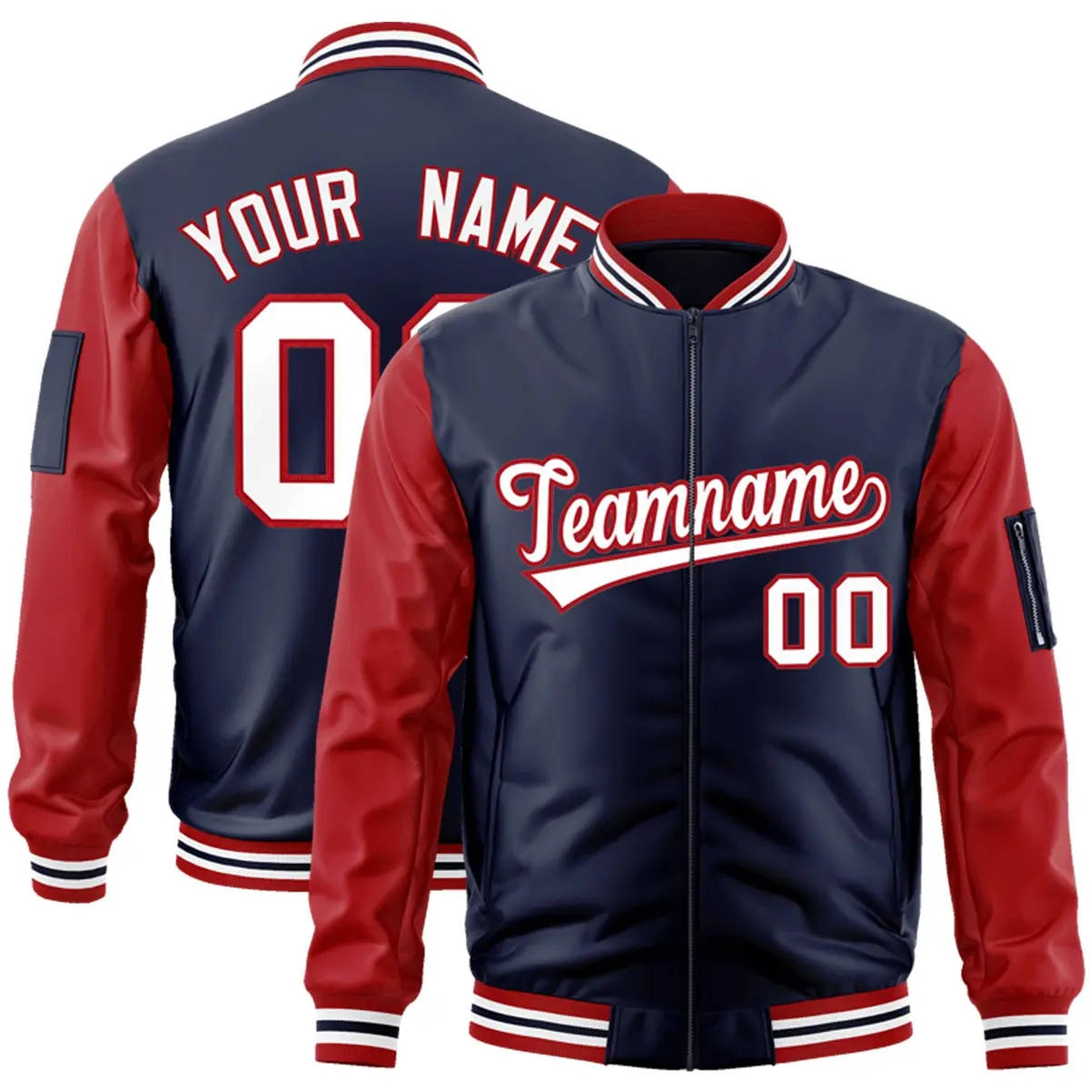 Navy Red-White Raglan Sleeves Letterman Bomber Jacket