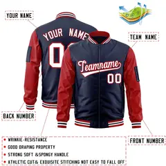 Navy Red-White Raglan Sleeves Letterman Bomber Jacket 2