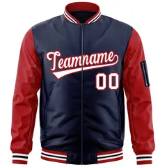 Navy Red-White Raglan Sleeves Letterman Bomber Jacket 3