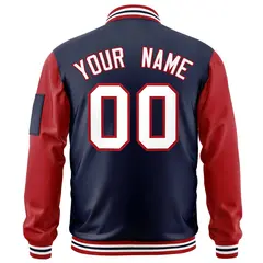 Navy Red-White Raglan Sleeves Letterman Bomber Jacket 4