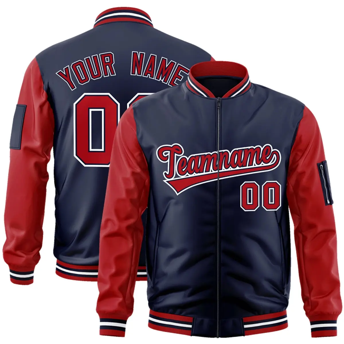 Navy Red-White Raglan Sleeves Letterman Bomber Jacket