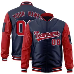 Navy Red-White Raglan Sleeves Letterman Bomber Jacket 1