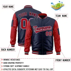 Navy Red-White Raglan Sleeves Letterman Bomber Jacket 2