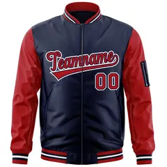 Navy Red-White Raglan Sleeves Letterman Bomber Jacket 3