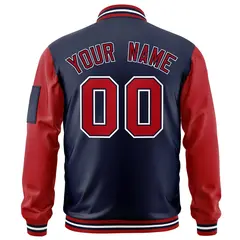 Navy Red-White Raglan Sleeves Letterman Bomber Jacket 4