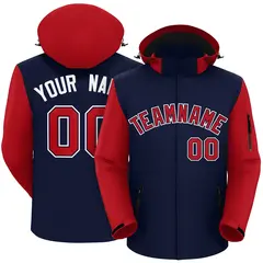 Navy Red-White Raglan Sleeves Waterproof Jacket