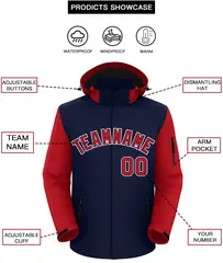 Navy Red-White Raglan Sleeves Waterproof Jacket 2